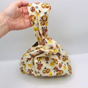 Japanese Knot Bag, Wrist Bag, Craft Yarn Bag, Lunch Bag, Cottage Core Floral